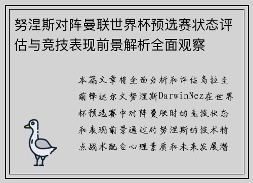努涅斯对阵曼联世界杯预选赛状态评估与竞技表现前景解析全面观察